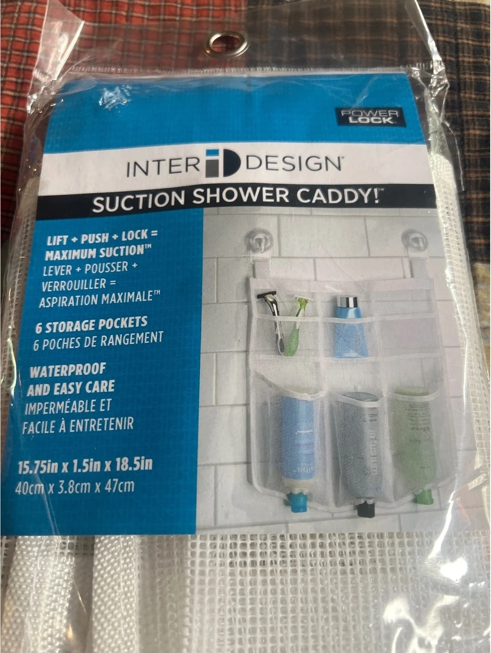 InterDesign Suction Shower Caddy with 6 Storage Pockets